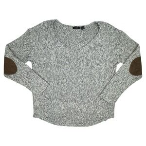 Nordstrom RDI Sz XL Sweater Knit Pullover V-Neck Faux-Suede Elbow Patches Cream